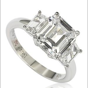 Suzy Levian Sterling SilverEmerald-Cut 3-StoneRing